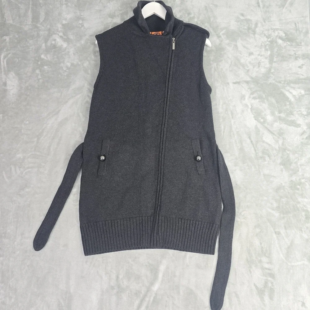 Tory‎ Burch Merino Wool Sleeveless Tunic Vest Sweater M Grey Belted Minimalist